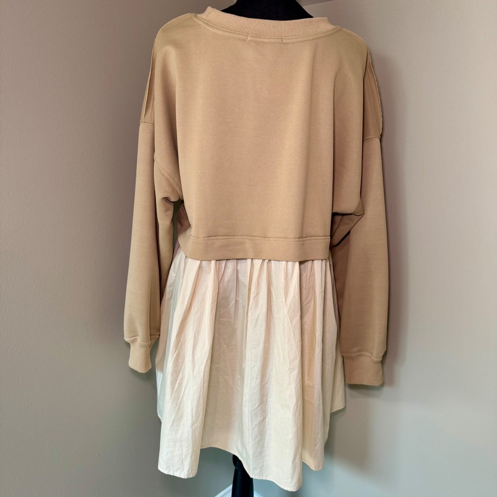 Idem Ditto Womens Mixed Media Sweatshirt Mini Dress Tan Cream Size M NEW - Picture 3 of 6
